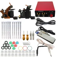Профессиональные наборы для тату 2 шт. катушки татуировки машины пистолет блок питания, Иглы ручки Советы Footswitch для татуировки Поставки боди-арт