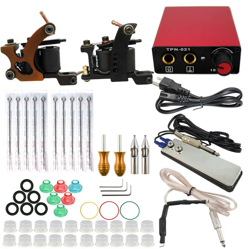 Pro Complete Tattoo Kits 2Pcs Coil Tattoo Machines Gun Power Supply