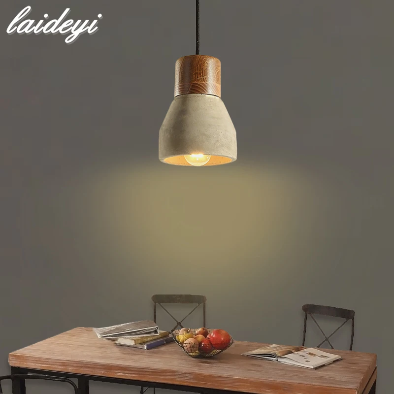 

LAIDEYI Pendant Light Wood E27 Socket Retro Vintage Cement Pendant Lamp Hanging Lamp For Dining Room Indoor Decoration Droplight