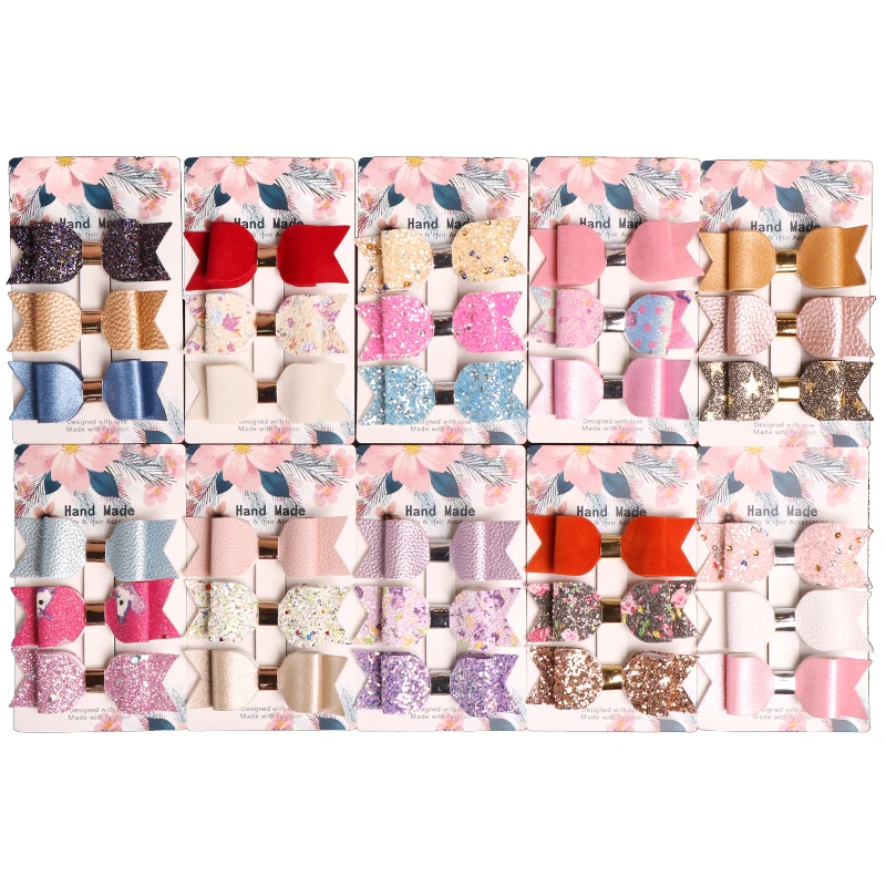 

3pcs/set New 9x3cm Leather Bow Hair Clip Hair Set Glitter Kid Forked Tail Hair Bow Hairpin Girls Star Printed Swallow Tail Grips