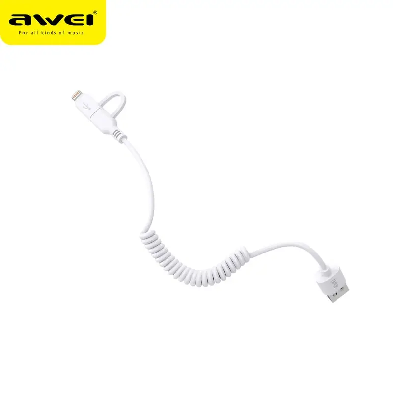 Awei الربيع اثنين في واحد كابل نقل بيانات سريعة شحن خط ل هاتف Apple و نوع-c أجهزة الروبوت و الإضاءة 2 في 1
