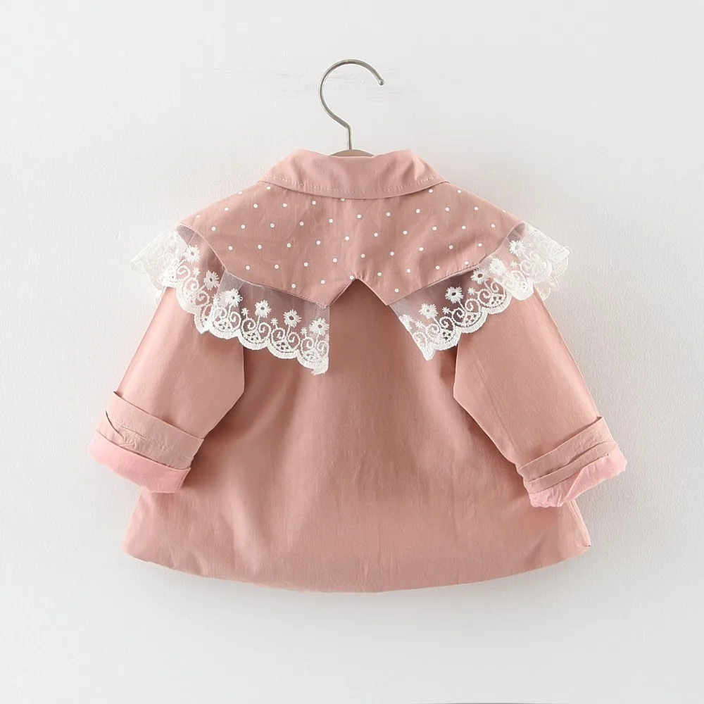 Autumn Baby Girls Long Sleeve Lace Lapel Collar Princess Party Trench Children Kids Jacket Coats Fashion Outerwear casaco