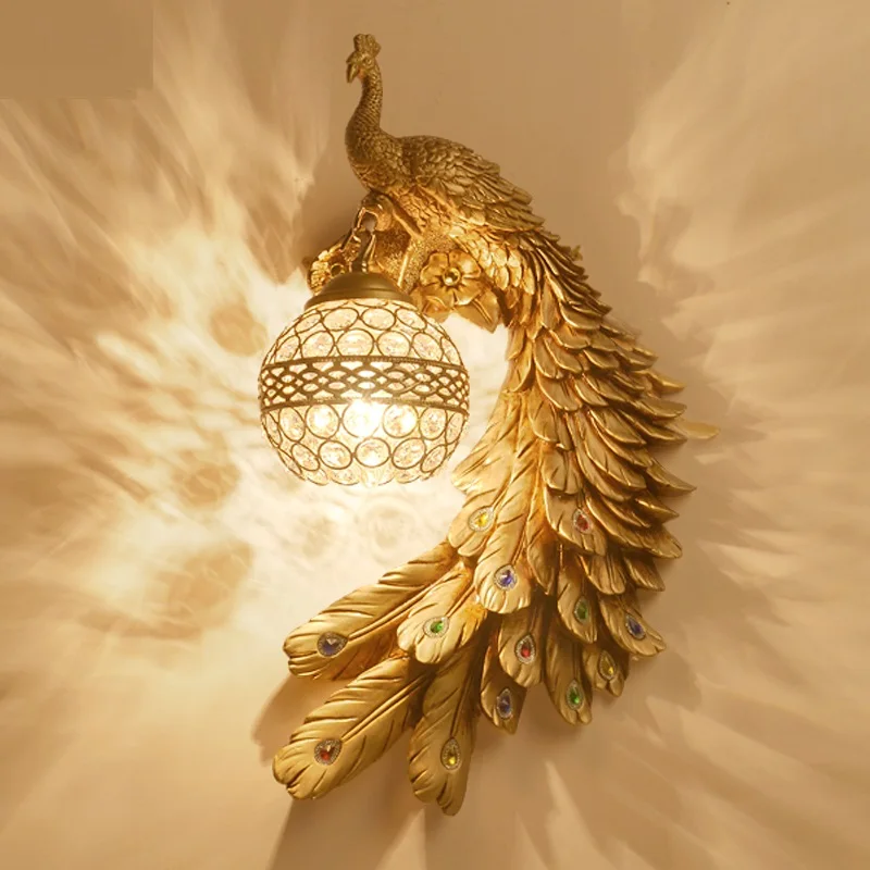 Peacock Crystal Wall Lights Living Room Bedroom Bedside Background