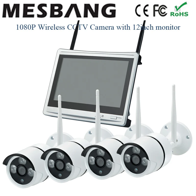 

New 1080P wifi IP camera system kits CCTV camera system wireless 2MP IP security camera system 4ch NVR kits with 12inch monitor