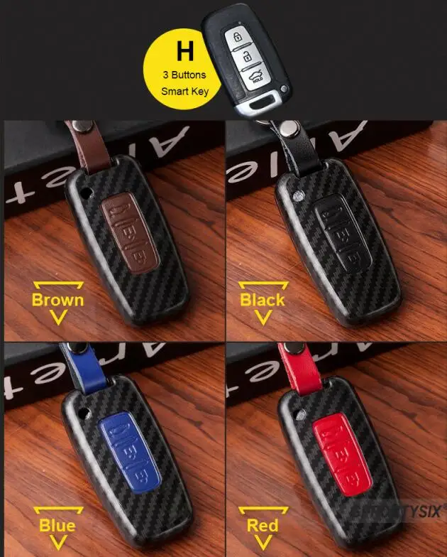 Carbon Fiber Leather Car Key Case Cover For Hyundai I10 I20 IX25 IX35 IX45 Elantra Accent Car Protector Shell Styling 3 Buttons - Название цвета: smart key H 305