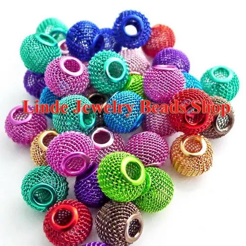 

free shipping 100pcs 14mm Mesh Bead Basketball Wire Mesh Beads multi mixed Colour WMB014001