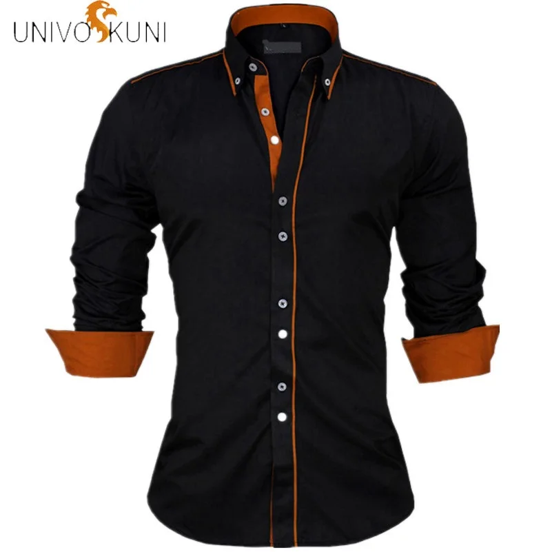 

UNIVOS KUNI Male Casual Shirts Long Sleeve Homme Fit Slim Men Dress High Quality Solid Fashion Shirts Men Plus Size S-2XL Q5174