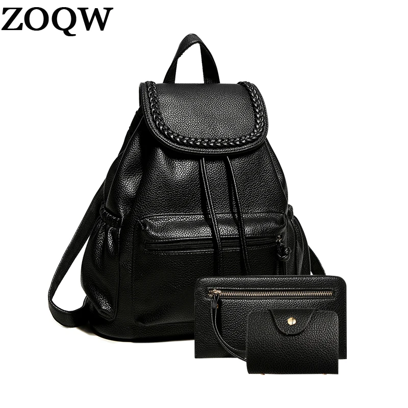 2018 Black PU Leather Backpack Female School Bags Fashion Backpacks For Women Travel Backpack ...