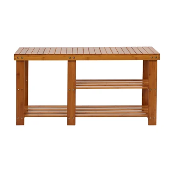 

Shoe Bench Bamboo Rack Shelf Organizer Entryway Storage Rack with High and Low Levels for Adult and Child