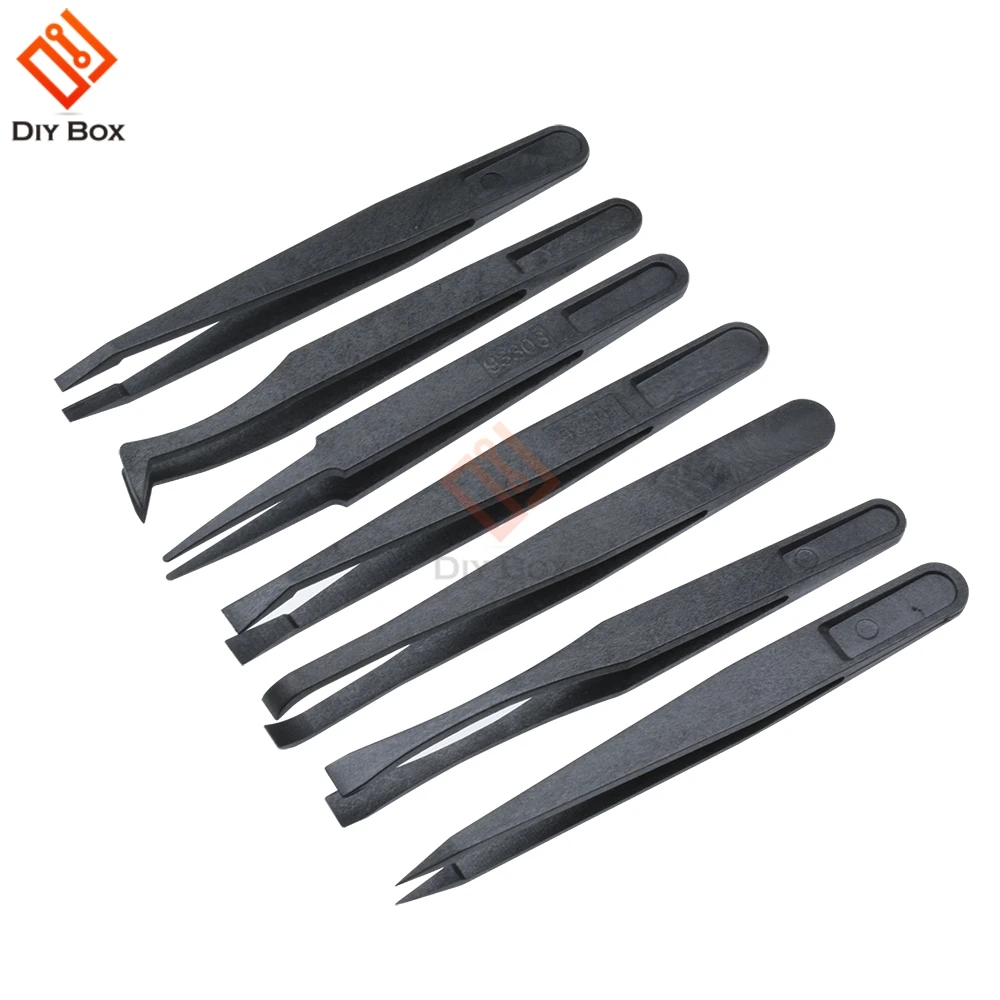 

7pcs Anti-static Tweezer Tool Straight Bend Plastic Heat Resistant
