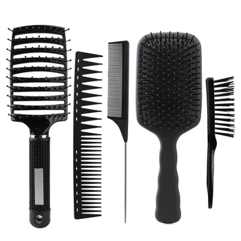 

5pcs/set Black Anti-Static Carbon Comb Massage For Professional Barber Women Beauty DIY Hairstyle Salon Hairdressing Comb Set