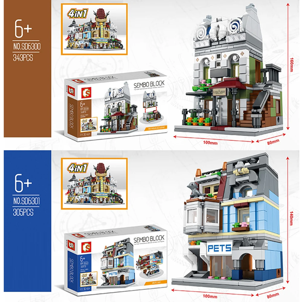 

2pcs/Set Mini Street View Building Blocks City Toys Pet Shop Compatible With Legoe City Ninjago Toys Paris Resturant Kids Gifts
