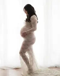 В европейском и американском стиле пикантные кружевные вышитые See-through платье эластичные мягкие О-образным вырезом для беременных Для