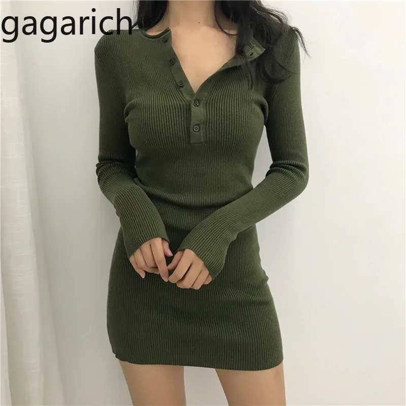

Gagarich Women Sexy Dress 2019 Spring Autumn Long Sleeve Solid Stretch Short V-neck Bodycon Dress Ladies Casual Robe Femme