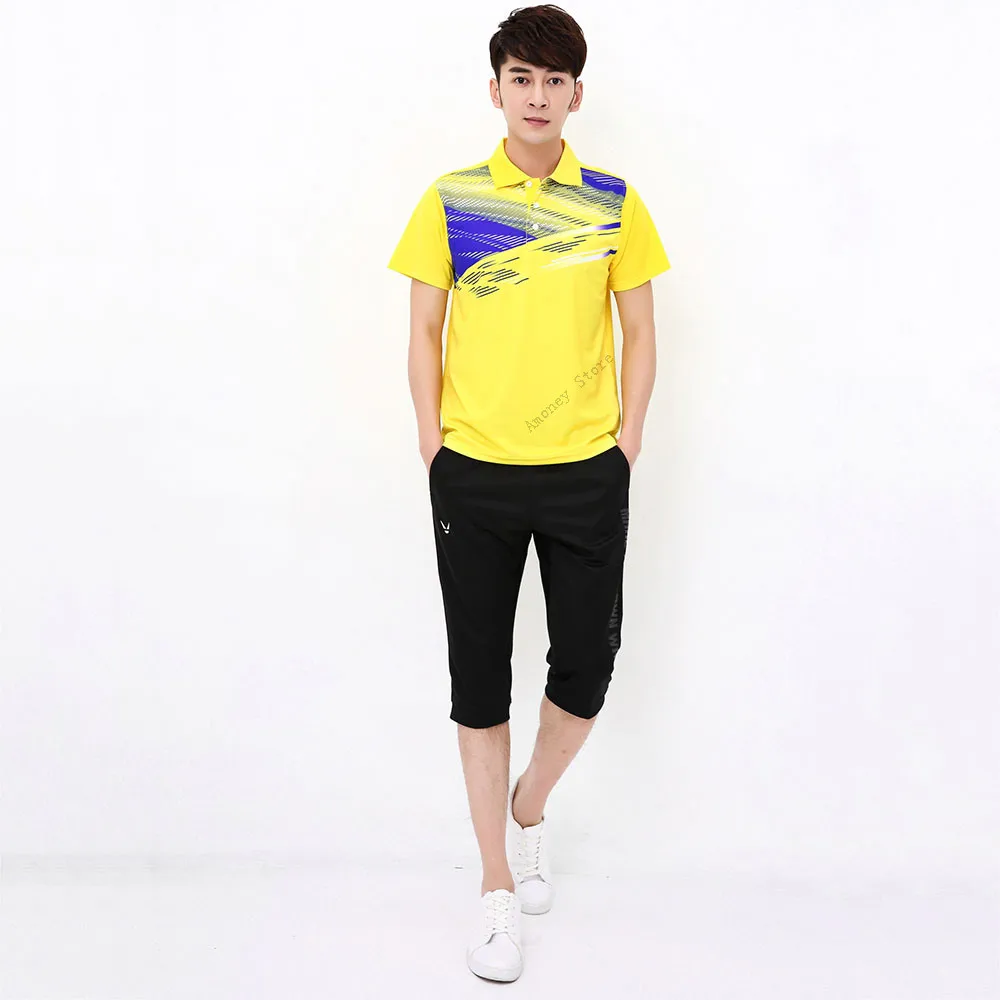 Adsmoney, высокое качество, мужская и женская футболка для гольфа, Быстросохнущий костюм для бадминтона с коротким рукавом, костюм для влюбленных, стильная теннисная рубашка - Цвет: Suit Men Yellow