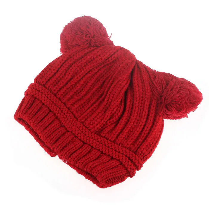 Теплая зимняя вязаная шапка с двумя шариками для маленьких мальчиков и девочек, вязаная шапочка для новорожденного, наряд свободного размера, подходит для детей 6-18 месяцев,#30 - Цвет: Red
