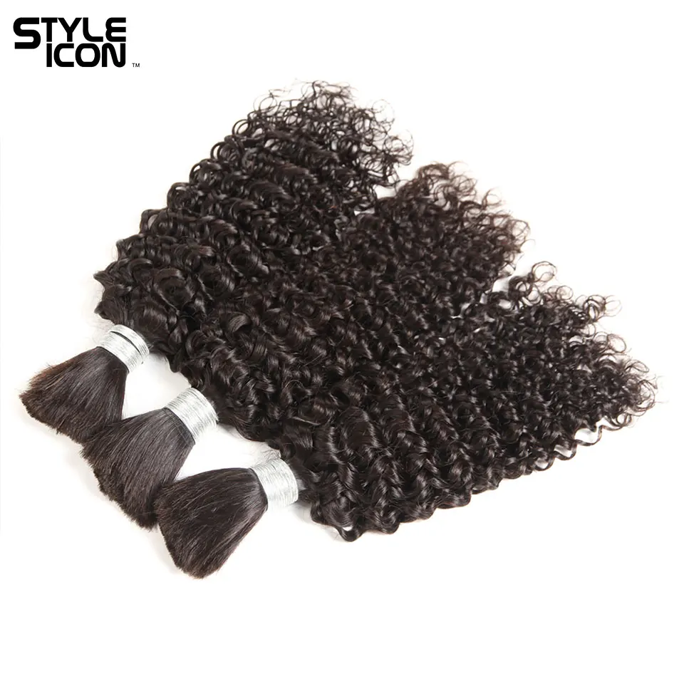 

Styleicon Kinky Curly Hair Bulk for Braiding 4 Bundles Peruvian Remy Human Braiding Hair Bulk Without Wefts Natural Balck Color