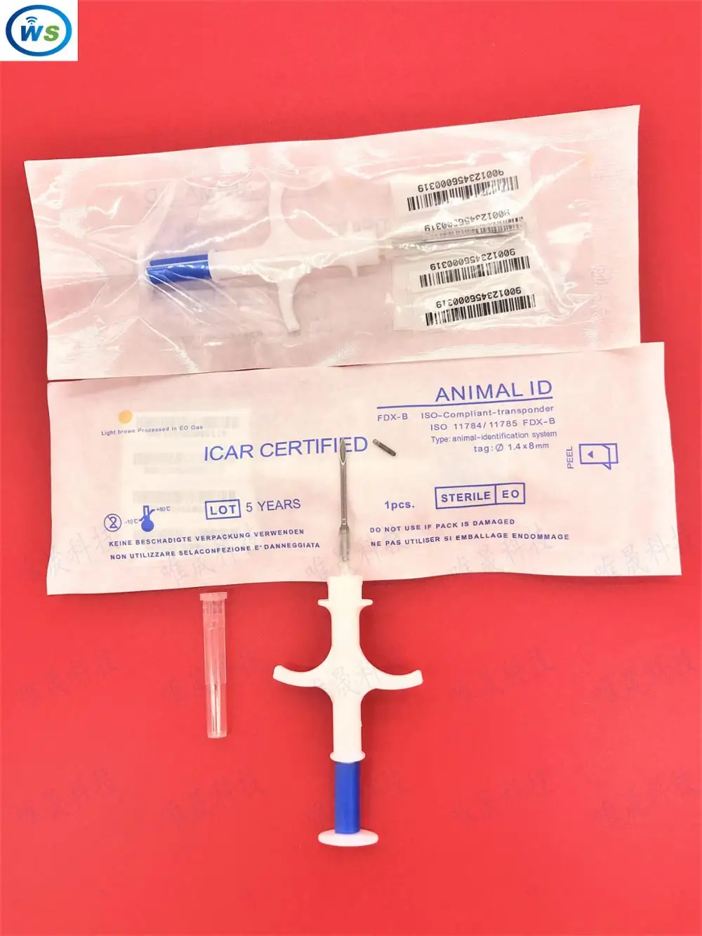 

20pcs/lot 1.4*8mm 134.2KHz FDX-B Embedded Pet Microchips with Syringe for animals Cow Cattle Pig Fish Horse Snake Cats Identifi