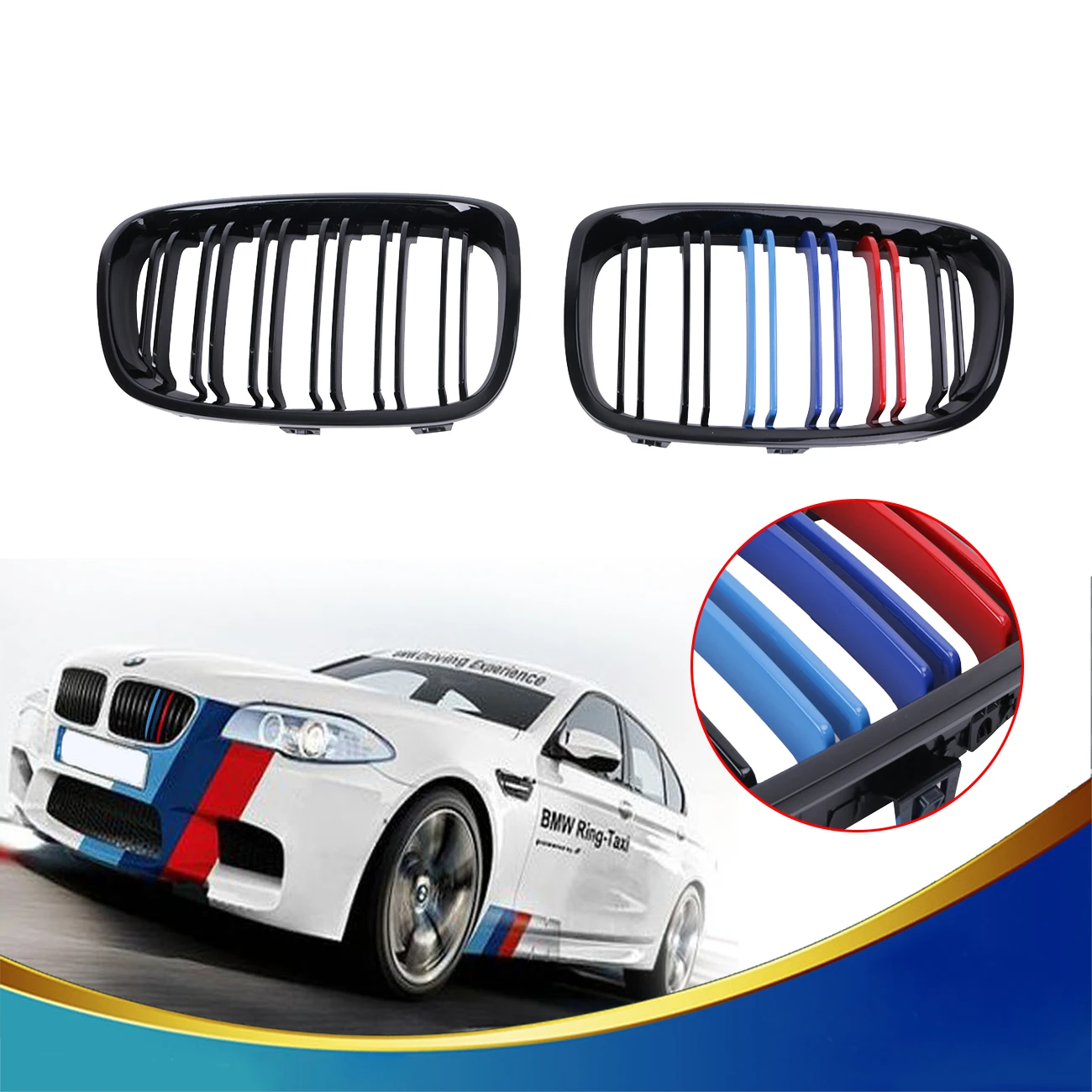 HanT Accessori griglia per Auto per BMW F20 F21 Serie 1 2011 2012 2013 2014 2015 Pre Lifting Nero M Colore Doppia Linea di lamelle Griglia Anteriore da Corsa Griglia renale