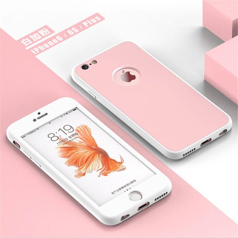 Goedkoop Voor iPhone 7 Case Candy Kleur 360 Graden Soft TPU Silicon Case voor iPhone 6 6 S 7 Plus Cover Voor Back Volledige Bescherming Coque