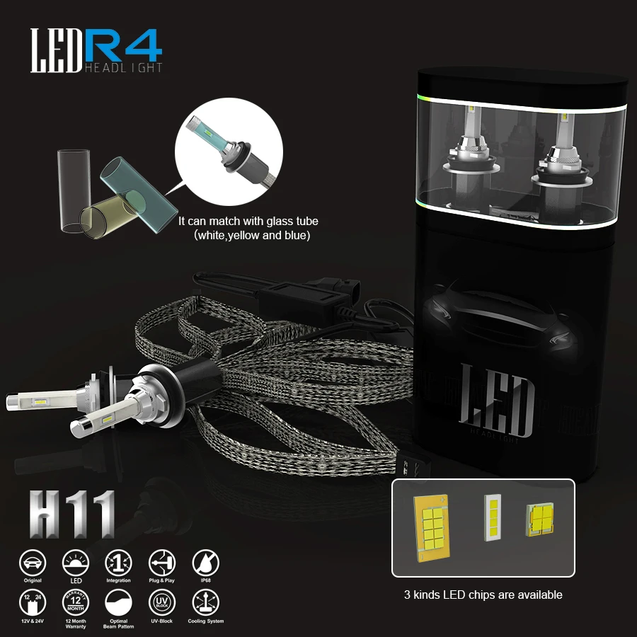 

1 set H11 white R4 Super Bright 9600lm White 6000K Car LED Headlight Conversion Kit 4800lm Bulb