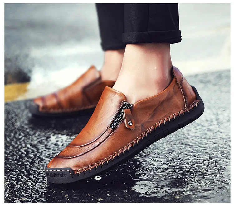 Для мужчин повседневная обувь размера плюс 47 качество Разделение кожаные лоферы, Слипоны коричневые из мужская одежда удобные кроссовки на плоской подошве Мокасины 5709 м