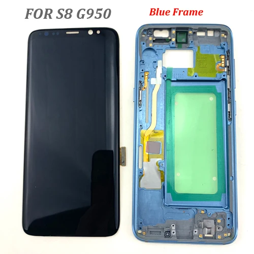 Super AMOLED для samsung Galaxy S8 PLUS g955 g955f G950 g950f горящий теневой ЖК-дисплей с сенсорным экраном дигитайзер - Цвет: S8 With Blue Frame