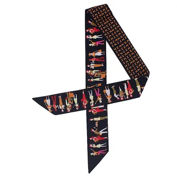 

Fashion Character Print Twill Silk Scarf Women 2018 Summer Small Head Scarf Long Scarves Handle Bag Ribbons For Hair Wholesale