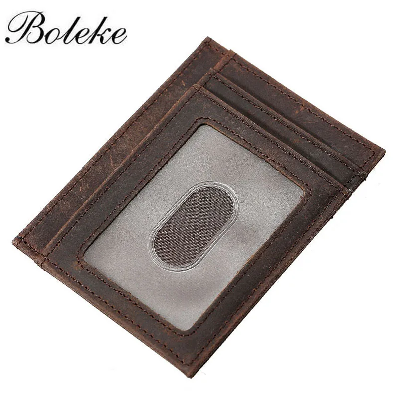 

BOLEKE 2019 Man Genuine Leather Vintage Business ID Card Credit Card Holder Slot Men's Women Mimimalist Card Purse Slim Wallet