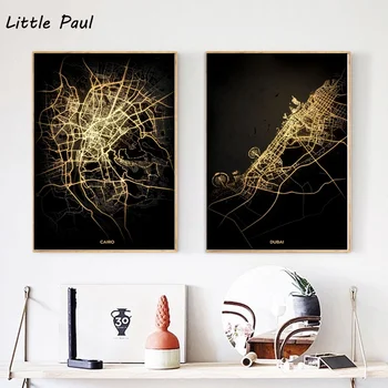 

Africa City Map Cape Town Cairo Dubai Johanmesburg Modern City Gold Map Canvas Art Print Wall Pictures for Living Room No Frame