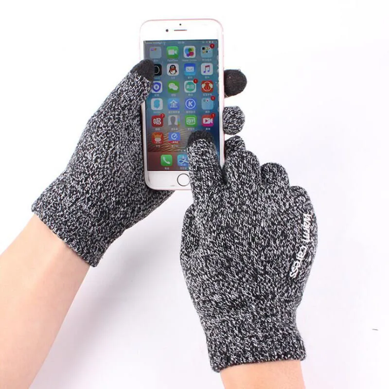 Зимние женские и мужские перчатки, вязаные перчатки для смартфона, высококачественные плотные теплые шерстяные кашемировые однотонные перчатки для мужчин, ручная работа