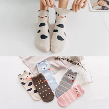 5 пар/партия, новые женские красивые хлопковые носки короткие носки с объемными ушками и изображением поросенка невидимые женские носки