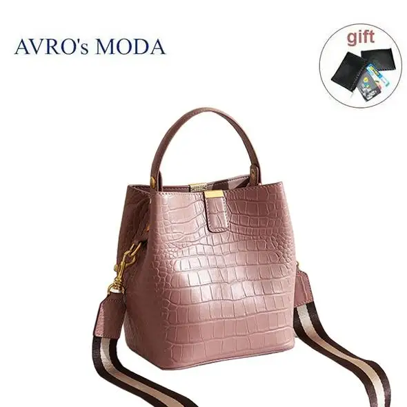 AVRO'MODA сумка женская натуральная кожа сумки женские через плечо роскошная сумка ведро из натуральной кожи с узором «крокодиловая кожа», сумки на плечо для женщин, женские ретро сумки через плечо, сумка-тоут - Цвет: pink