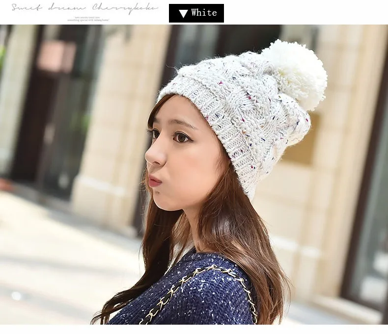 2015 New Autumn and Winter Thick Warm Solid Knit Women Hat Female Cap with lint (7)