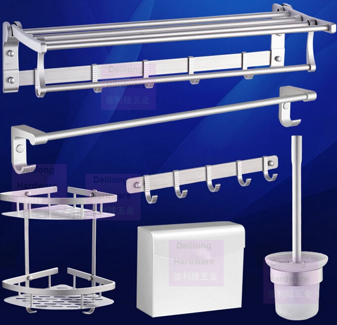 Космический алюминиевый ПОЛОТЕНЦЕДЕРЖАТЕЛЬ для ванной аппаратная Корзина 6 шт. наборы складной полотенцесушитель, бумажный держатель, Крючки Аксессуары для ванной комнаты