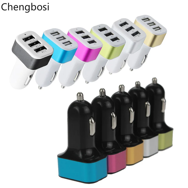USB شاحن سيارة 3 منفذ مهايئ شاحن الهاتف المقبس 2A 2.1A 1A سيارة التصميم شاحن يو اس بي العالمي ل فون Xiaomi سامسونج