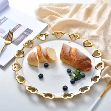 32 см большой в форме Золотого сердца керамические ювелирные изделия фруктовый торт стейк Тарелка фарфоровая тарелка лоток для хранения украшение стола свадебный подарок