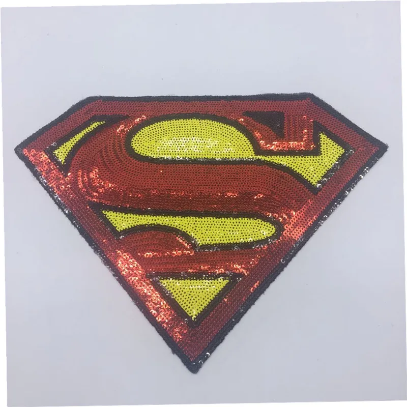 

Kids clothes sequins sewing patches for clothing 28cm Superman S patch Diy Jacket Shirt Polo Cap Jeans badge Patches for clothes