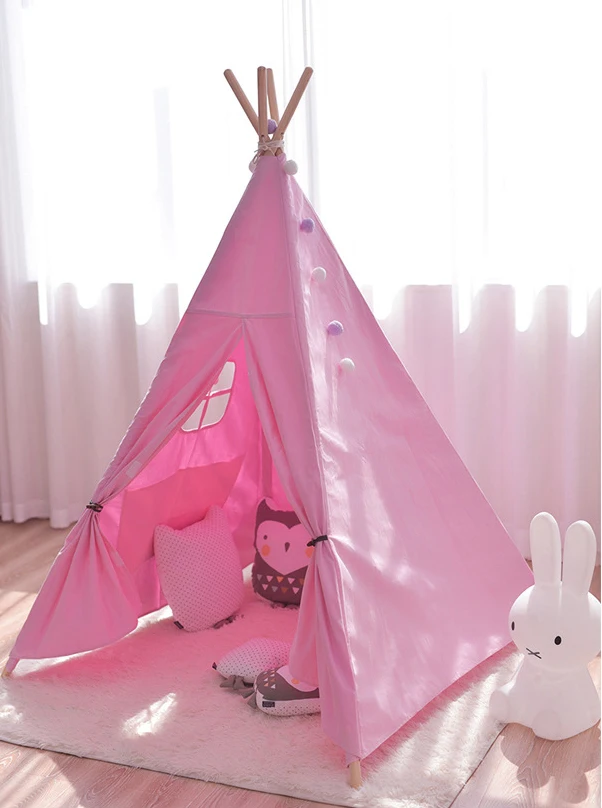 Детские игрушки, палатка из хлопка, Холщовый вигвам, Tipi, Игровая палатка для девочек, милый индийский белый розовый синий игровой домик-вигвам для комнаты, дом принцессы