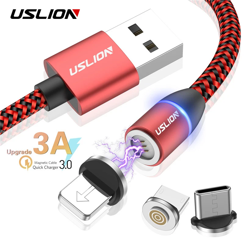 USLION Магнитный usb кабель для зарядки 2 м Micro USB и type-C зарядное устройство samsung iPhone Xioami