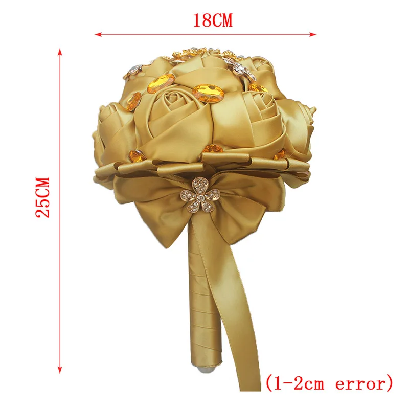 WifeLai-поп Золотая Роза Золотая брошь букет атласная шелковая лента Золотой Кристалл Свадебный букет невесты де ниова принять на заказ W236G