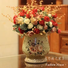 Модные Роскошные старинный Обеденный Стол Журнальный Столик Декоративная Ваза качество керамической цветным рисунком цветок, украшение дома ремесел