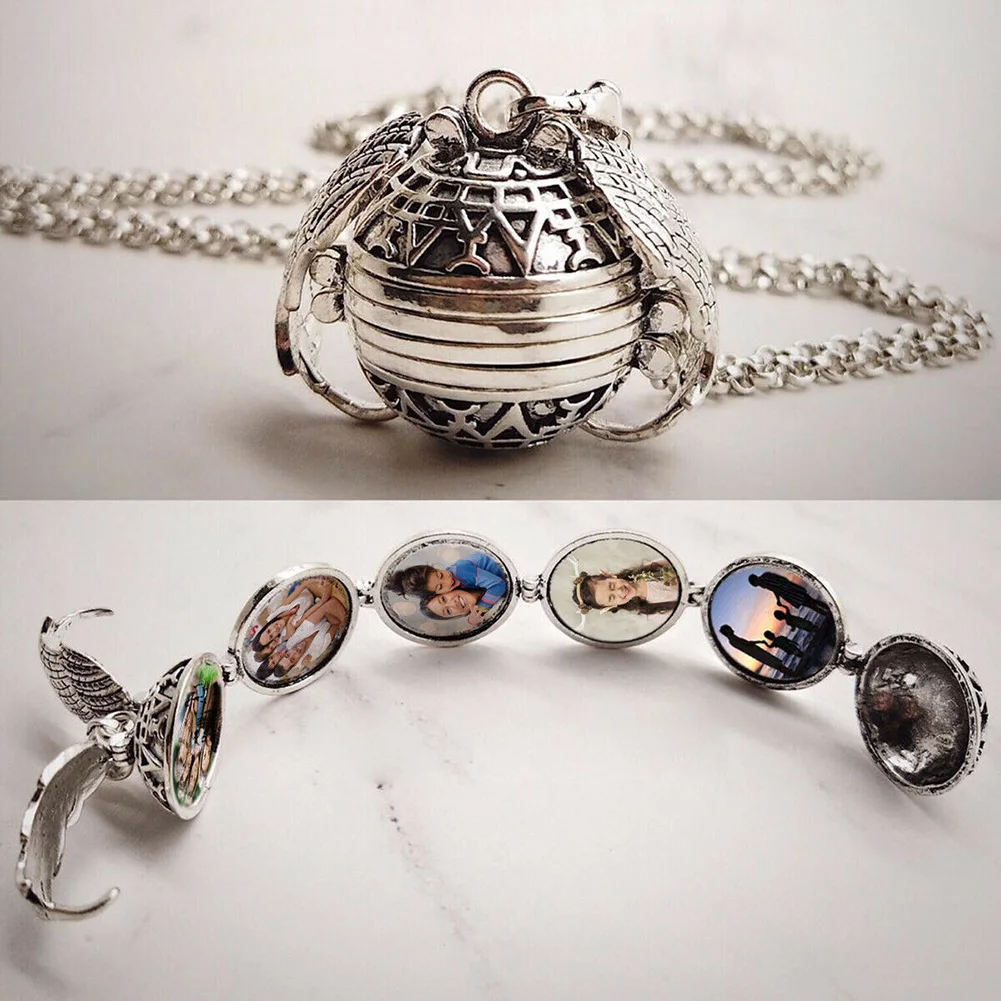

5 Photo Locket Family Tree Necklace Necklace Ball Angel Wing Pendant Expanding Ancient Silver Gold Rose Gold
