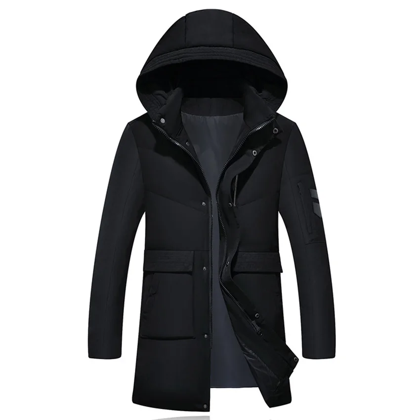 Новая мода Мужская Средняя Длинная Куртка мужская белая пуховая куртка Мужские утолщенные и теплые пальто CXY239 - Цвет: black