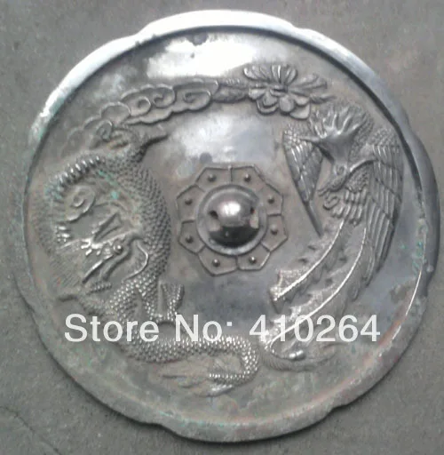 

0116P $old craft$ Fast shipping Dragon Phoenix has a carvings mirror Collections bronze statue (A0314)