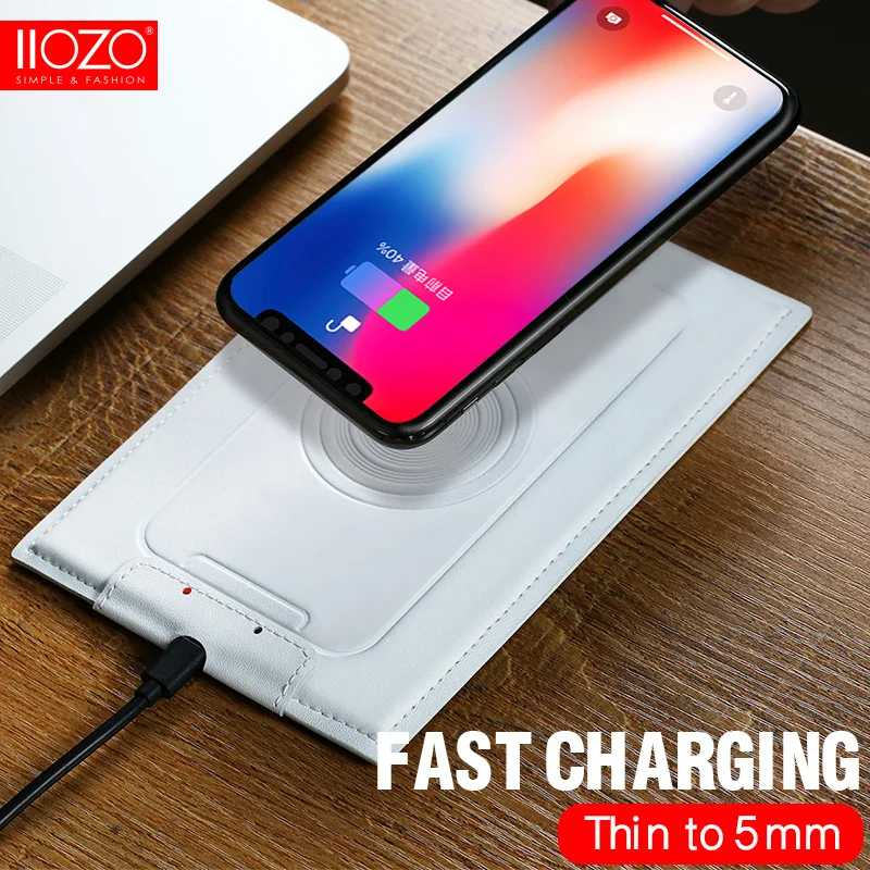 Беспроводное зарядное устройство IIOZO QI для iPhone X 8 Plus 5 мм кожаное ручной работы