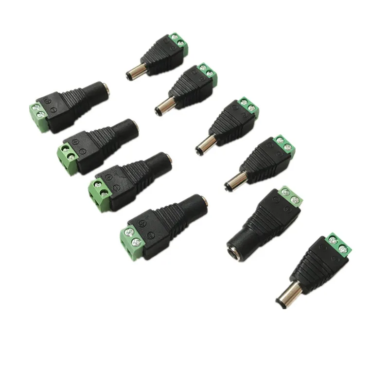 10 Pcs CCTV Cameras 2.1mm x 5.5mm Female Male DC Power Plug Adapter For 5050 3528 5630 5730 Single Color LED Strip Light