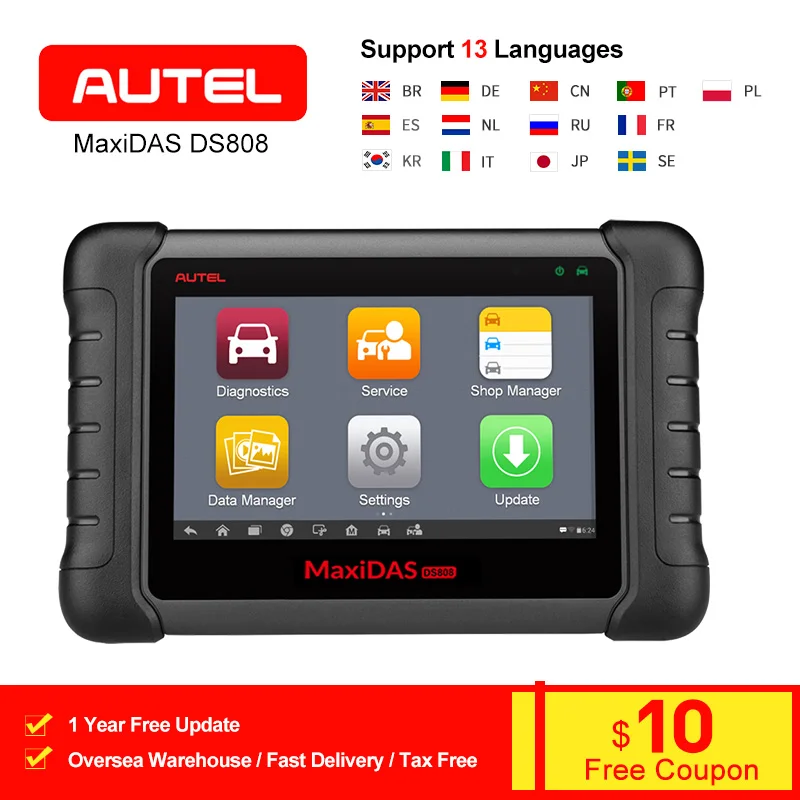 AUTEL MaxiDAS DS808 OBD2 Scanner Diagnostic Tool Key Fob Programming Tool ECU Code Automotive Code Reader Same as MS906 PK DS708