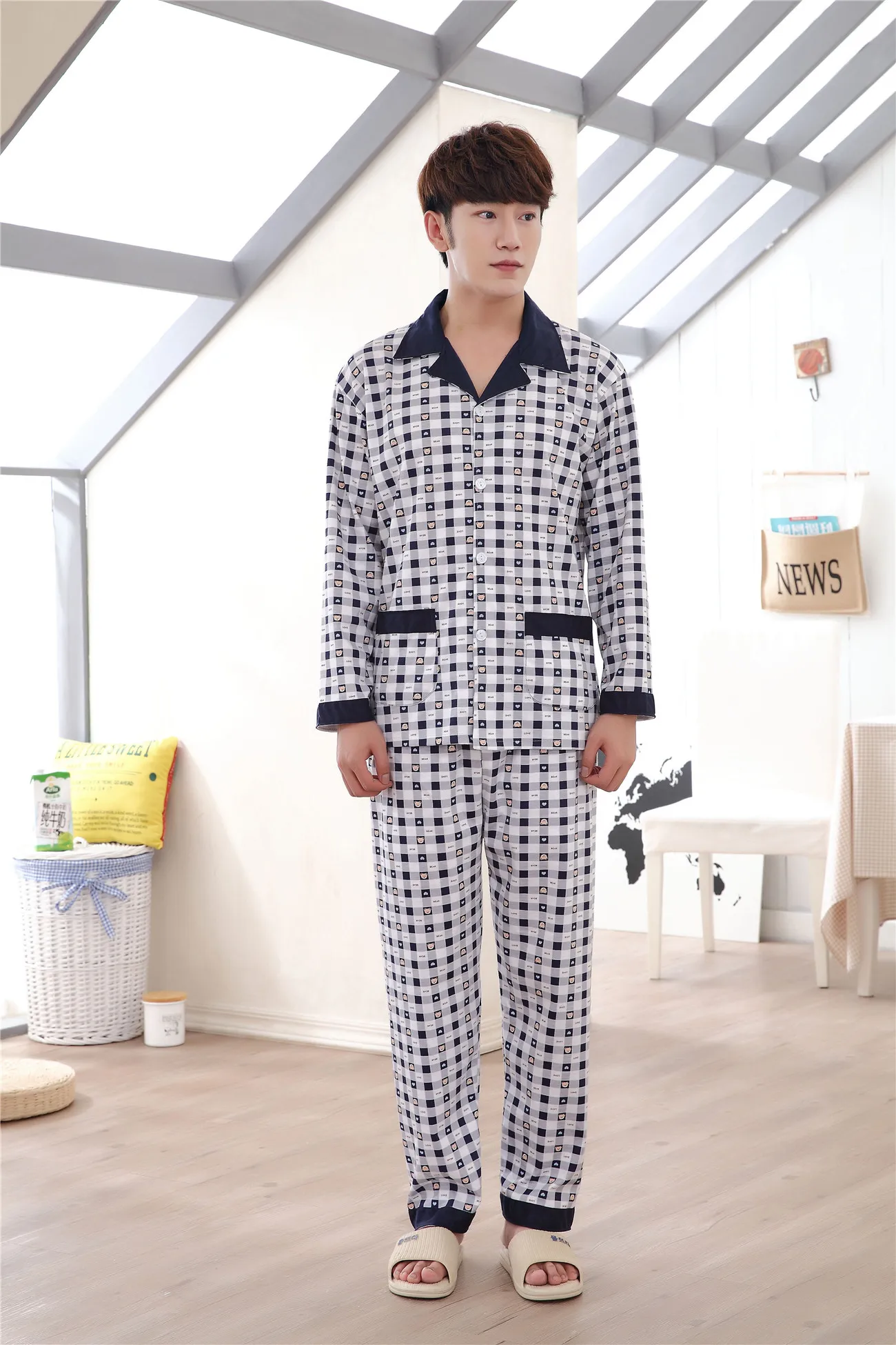Yuzhenli Высокое качество осенние мужские пижамы с длинным рукавом мужская пижама комплект мужские хлопковые пижамы для мужчин зимние пижамы