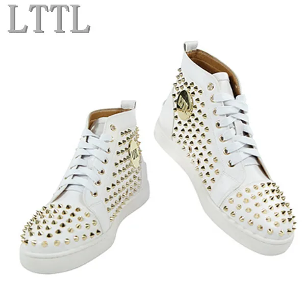 

New Fashion White Black Rivet Men Shoes Casual Espadrilles Hightop Platform Ankle Boots High Quality Zapatillas Hombre 38-47